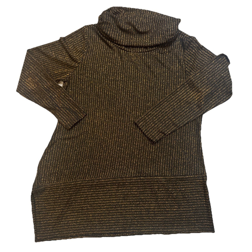 Belldini Sz LRG Gold striped,Asymmetric, Cowl Neck, Pull Over, Sweater,‎ Holiday